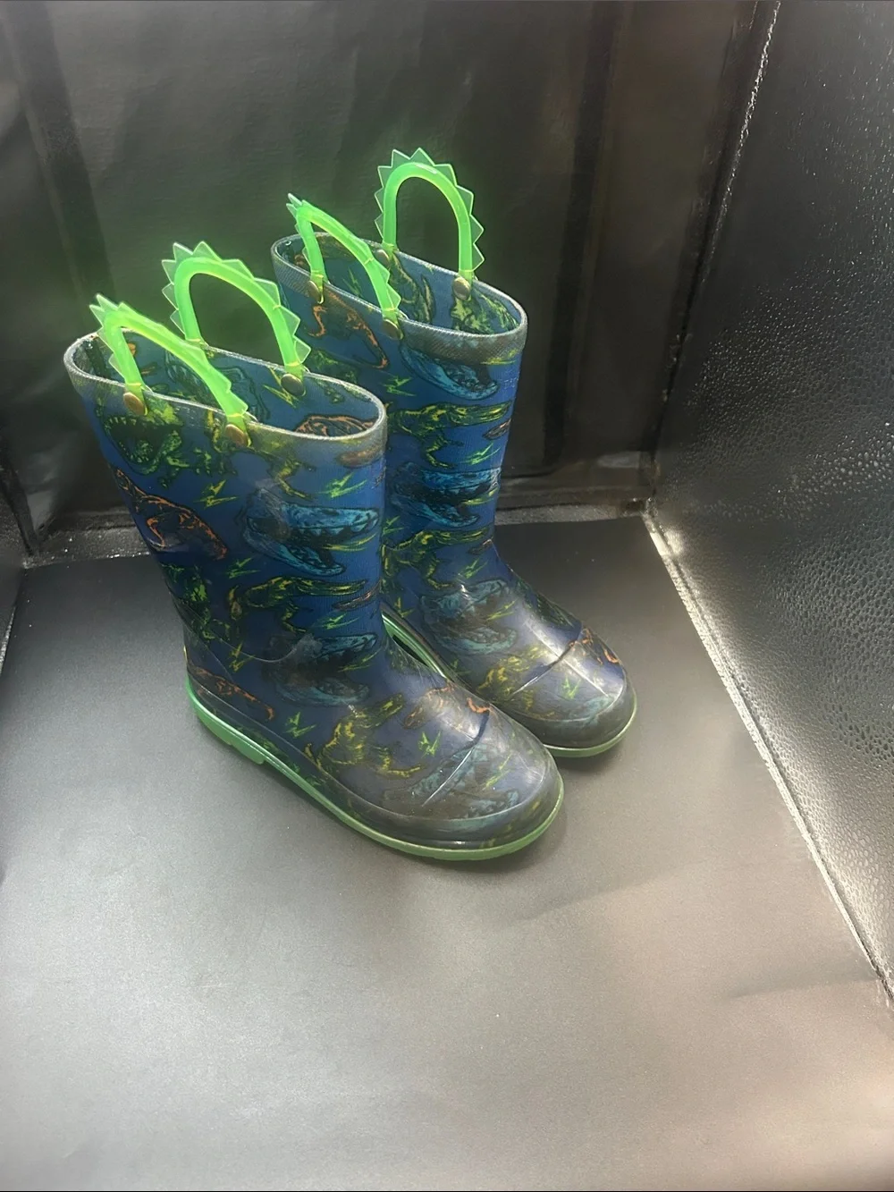 Western Chief Kids Blue Dino Rain & Snow Boots with Green Handles